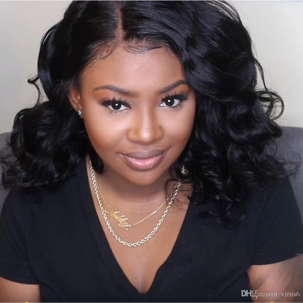 

bob wavy synthetic lace front wigs black color short wave wig with baby hair heat resistant fashion hair wigs for women