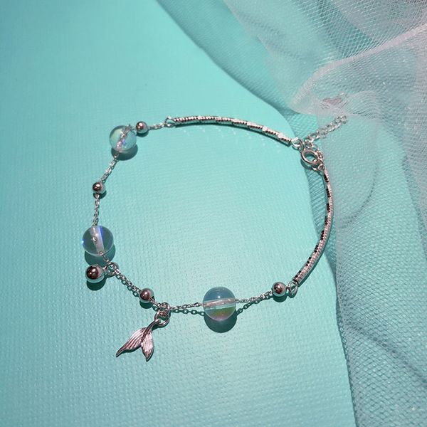 

925 silver bracelet small crowd design crystal bracelet european and american temperament jewelry lady fish tail, Black