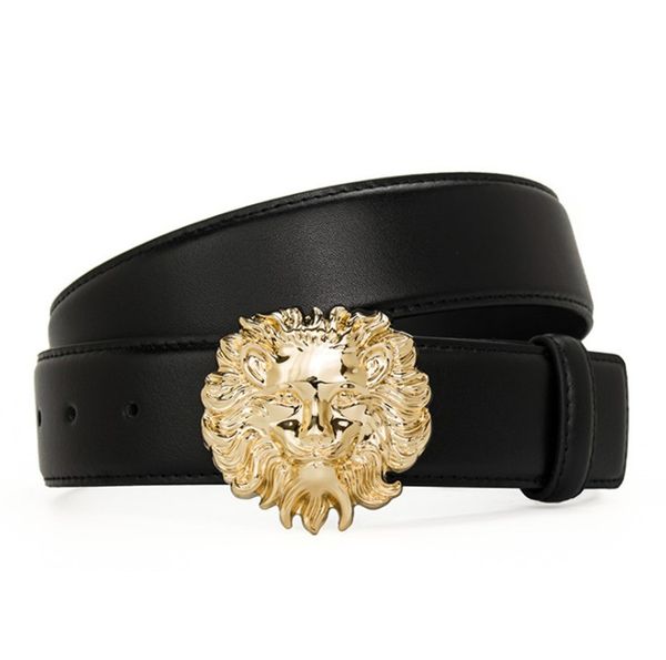 

lion head cowhide designer belt for man woman belt design mens womens big lion smooth buckle belts highly quality wsj001 3 color options, Black;brown