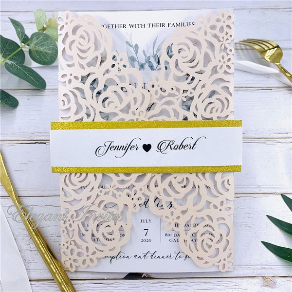 Luxury Elegant Pink Laser Cut Wedding Invitations Card Paper With
