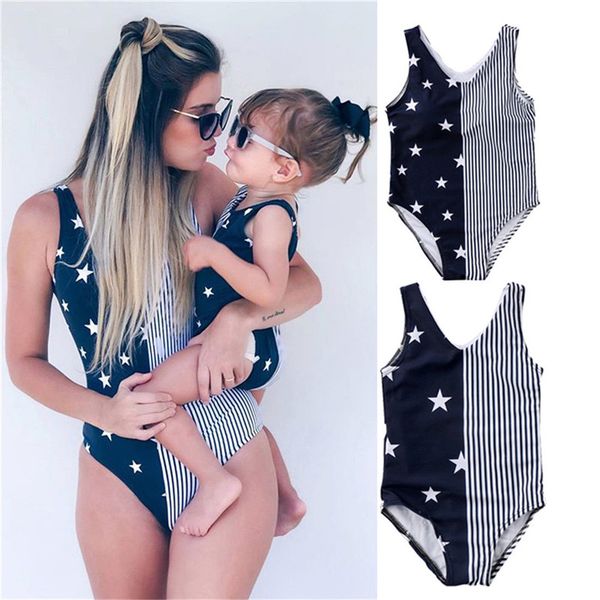 

mother and daughter swimsuit women baby girls striped one pieces swimwear bikini beachwear swimsuit bikini beach costume suit