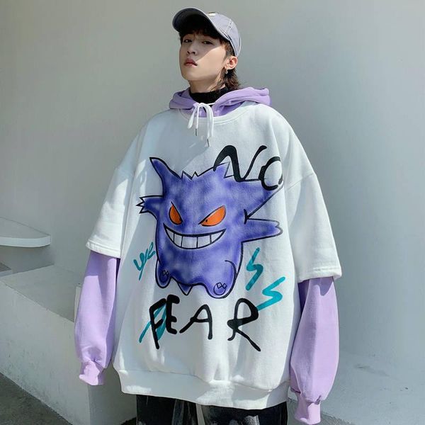 

autumn winter mens hoodies karajuku trendy slouch pullover streetwear long sleeves sweatshirt 2020 new-fashion, Black