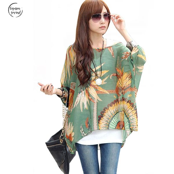 

длинные рукава женщин блузки шифоновые топы новая мода рубашка boho стиль batwing свободный blusas 4xl 5xl плюс размер женская одежда, White