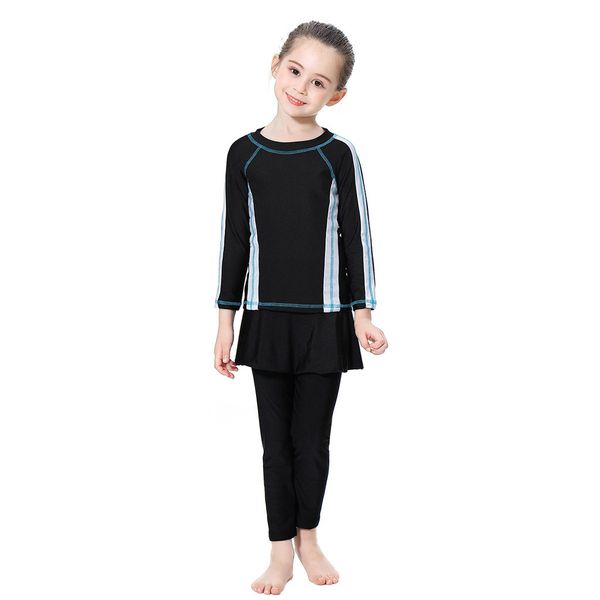 

new muslim swimwear two-piece baby girls islamic swimming suits kids cislamic swimsuit child bather suit with caps #g3, White