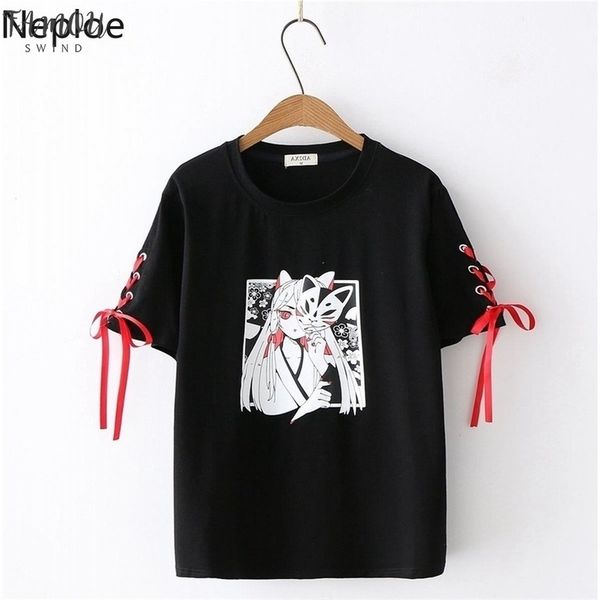 

summer korean cap sleeve harajuku t shirt short sleeve women casual shirts japanese print streetwear gothic white black tees