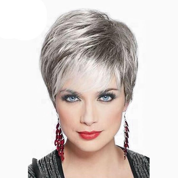 

1pc short hair wig gray real remy human hair er toupee clip hairpiece lace wig for women 2m81107, Brown