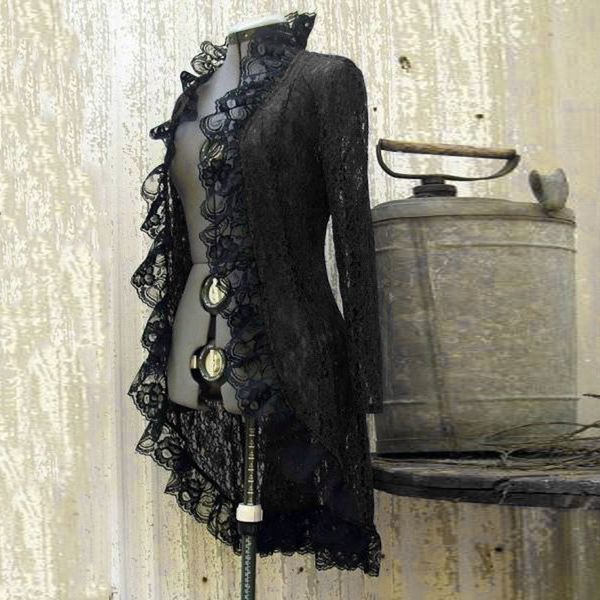

women's cardigans bridesmaid lace flounce collar long sleeve party vintage cardigans, Black;brown