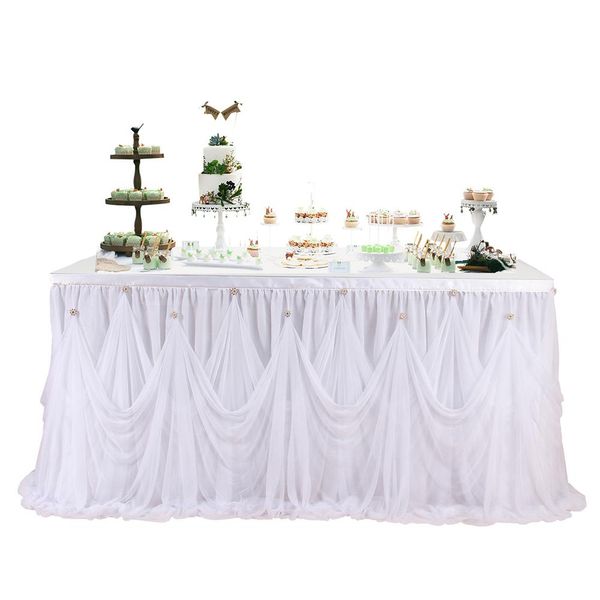 

dsstyles tulle tutu solid table skirt table skirting with crystal diamond for wedding birthday party baby shower decoration