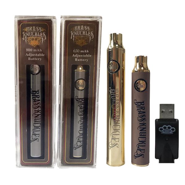 

Brass Knuckles Vape Pen Battery 900mAh 650mAh Variable Voltage Preheat 510 Thread Battery Thick Oil Cartridge Batteries With USB Charger