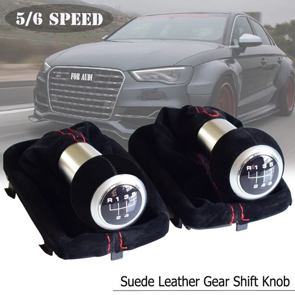 

5/6 speed car gear shift knob black/red suede leather stick lever handball shifter gaiter boot for a3 s3 2001 2002 2003