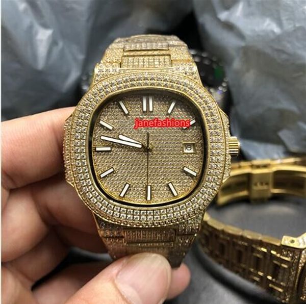 Goldene Mode-Diamant-Herrenuhr, meistverkaufte beliebte Modeuhr, hochwertige Herren-Armbanduhr mit automatischem Kalender