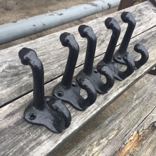 

lot 5 cast iron wall coat hooks hat hook hall tree 2 3/4" vintage style black