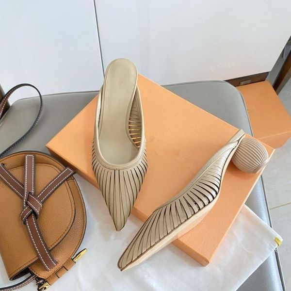 

women kitten heels slippers fashion woman shoes mules pointed toe female mules new summer women slippers genuine leather, Black