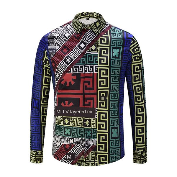 

mens designer autumn 3d long sleeve shirt pattern color matching digital printing long sleeve lining, White;black