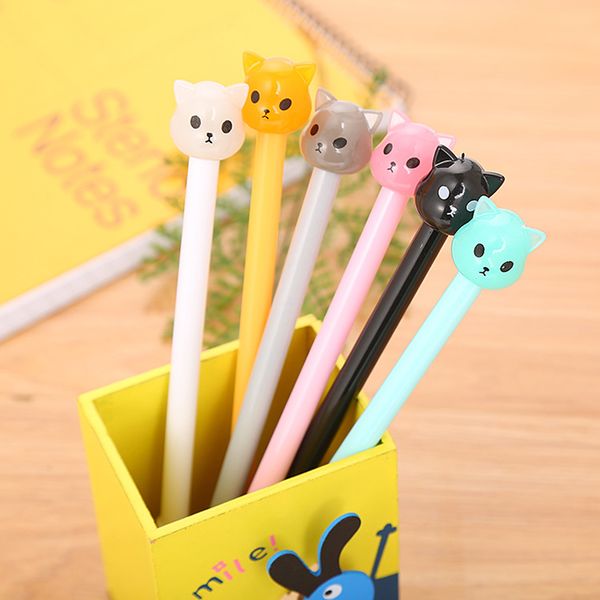 

5pcs candy color cartoon comic round eyes cat plastic signature gel pen stationery school writing supply kids neutral pens