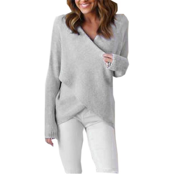 

womens long v-neck cross long sleeve loose knitted sweater casual jumper for femal 2019 autumn, White;black