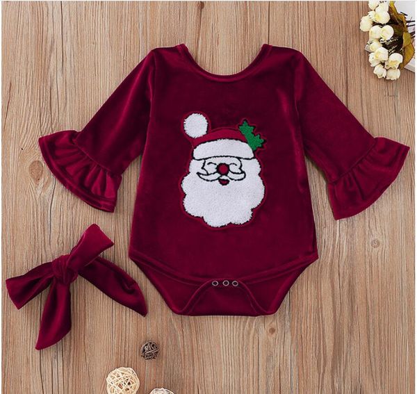 

girl flare sleeve matte santa clause print romper baby wine red jumpsuit kids clothes one piece zht 328, Blue
