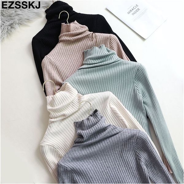 

2019 повседневный ворсовый воротник весна осень тонкий свитер пуловеры женщины с длинным рукавом основной вязаный топ женский повседневный с, White;black