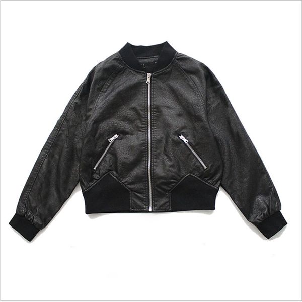 

2019 autumn new women seller short loose pu leather coat fashion casual leather jacket high waist short jacket female, Black