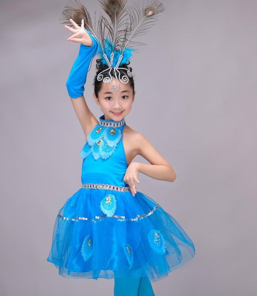 

the new child costumes children children's dance skirt girls dai peacock dance folk performance clothing, Black;red