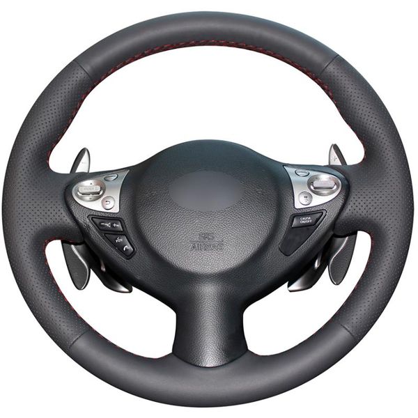 

black genuine leather car steering wheel cover for infiniti fx fx35 fx37 fx50 2009-2013 qx70 juke maxima 370z sentra