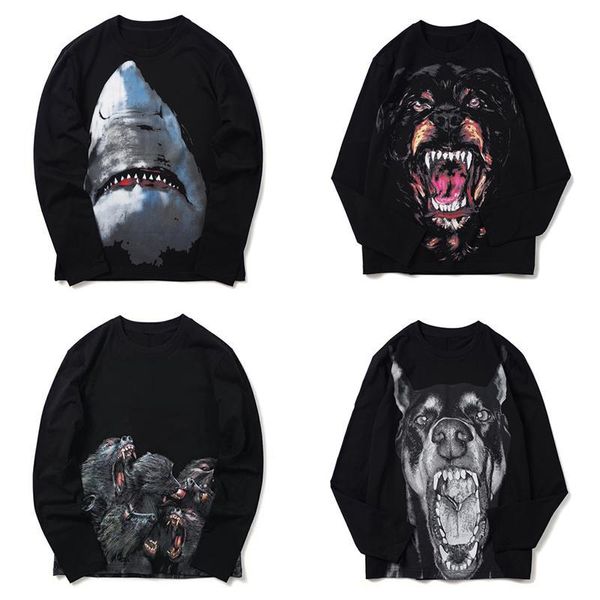 

роскошные мужские конструктор с длинным рукавом футболка мода мужчины женщины дизайнер hoodie животных printed long sleeve tee размер s-xxl, White;black