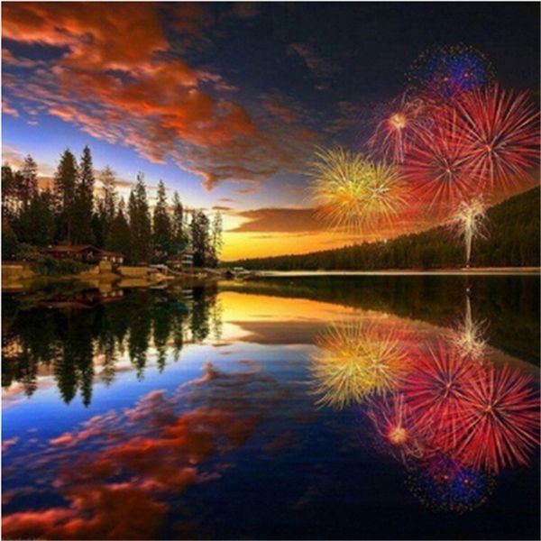 

rhinestone full round&square diamond embroidery landscape sunset lake 5d diy diamond painting cross stitch kit home mosaic decor gift bb0840