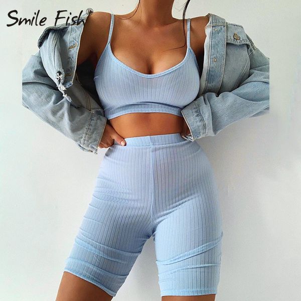 

two piece dress 2021 summer fitness spaghetti strap sporty pants set outfit crop shorts women bodycon tracksuit 2 pieces sets g1710, White