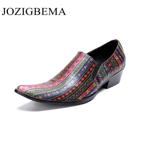 

genuine leather shoes multicolor pointed toe luxury fashion men print dress shoes men zapatos de los hombres, Black