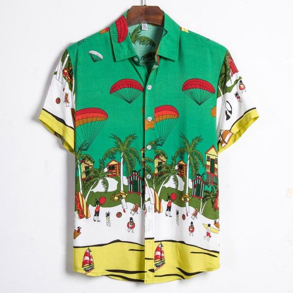 

mens hawaiian shirt ethnic print short sleeve summer cotton linen casual beach shirt blouse men male chemise homme, White;black