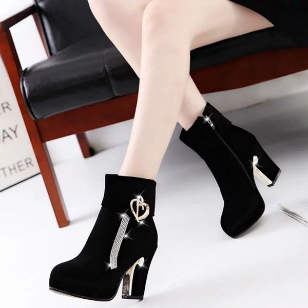 

women's ankle bootie ladies crystal elegant winter soft bottom comfortable snow boots women winter 2019 keep warm shoes female, Black
