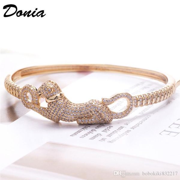 

donia jewelry party rose gold jewelry bracelet micro inlaid zircon leopard adjustable bracelet personality aggressive animal bracelet gift, Black