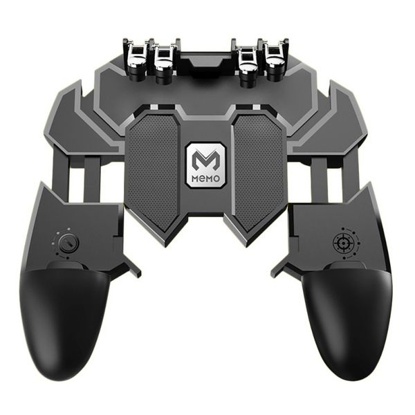 

mobile game controller for pubg 6 fingers operation, fire trigger phone gamepad with retractable holder