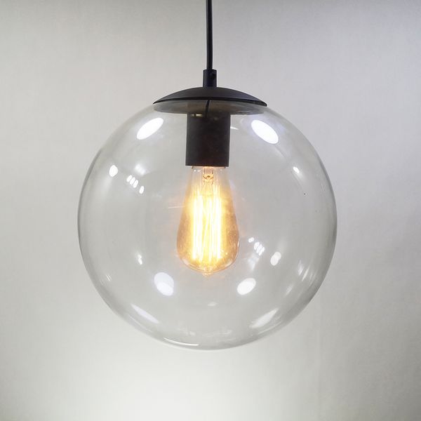 Nordic Glass Pendant Lights 15 20 25 30cm Clear Glass Ball Black