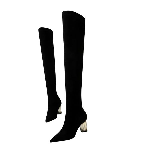 

new flock women boots over the knee high women fashion winter warm pointed toe black boots shoes woman pumps g0161