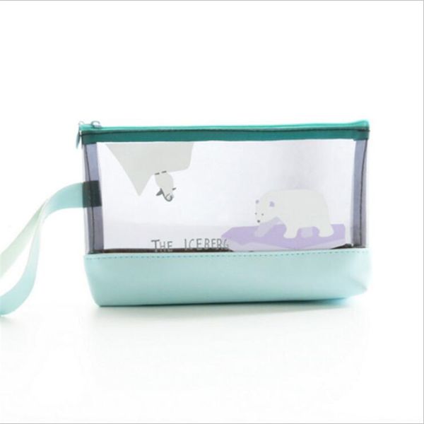 

2019 new women travel cosmetic bag pvc with pu leather transparent makeup case animal pattern cosmetic bag