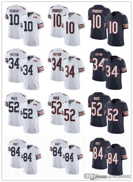

men women chicago bears youth 84 cole kmet 52 khalil mack 34 walter payton 10 mitchell trubisky 100th season football jerseys navy, Black;red