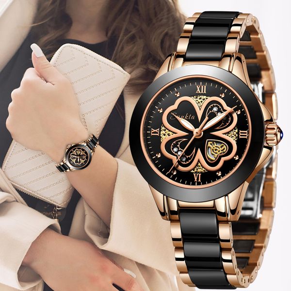 

sunkta fashion women watches rose gold ladies bracelet watch reloj mujer 2019new creative waterproof quartz watch for women+box, Slivery;brown