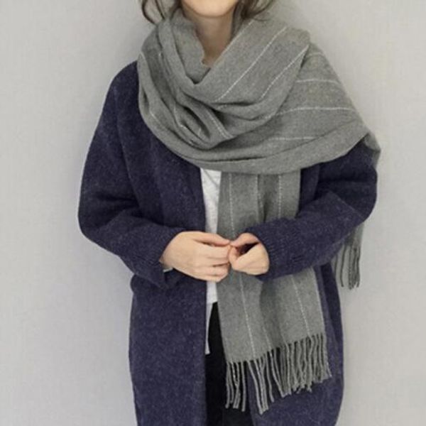 

autumn and winter cashmere lady scarf long thick shawl korean version of the students versatile single gray vertical stripes imitation, Blue;gray