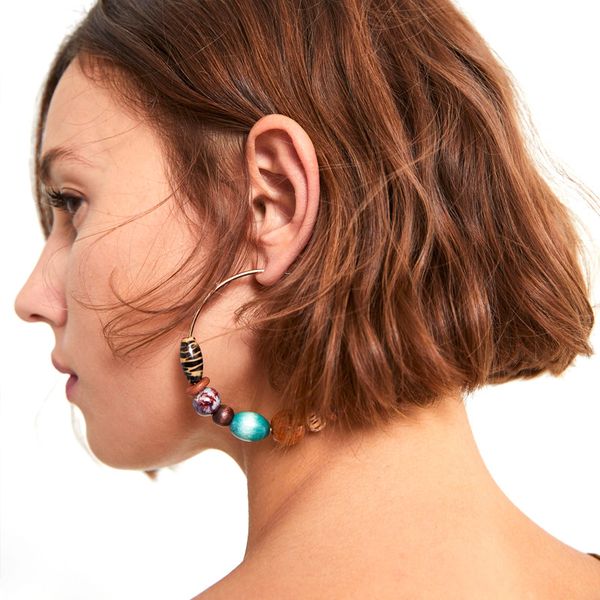 

handmade wood beads round big hoop earrings for women girls bohemian resin ethnic statement earring 2019 fashion jewelry k34, Golden;silver