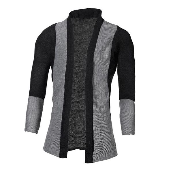 

men fashion color splice front open knitted sweater male casual long sleeve knitwear coat outwear jacket plus si, White;black