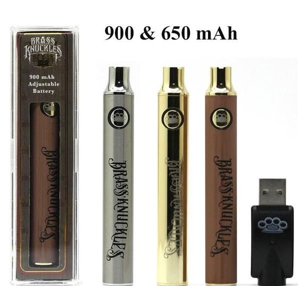 

Brass Knuckles батареи 650mAh Хорошо 900mAh Вуд SS Vape Pen Разогреть В.В. Variable Voltage батареи для 510 Kingpen густое масло Картридж Tank