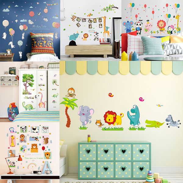 

cartoon animals cute lion monkey elephant panda sheep wall sticker for kids room kindergarten classroom decorative wallpaper art