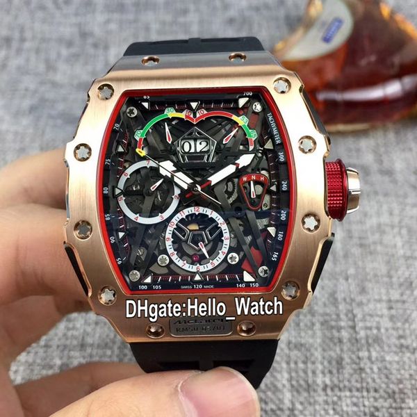 

new 50-03/01 mclaren f1 skeleton dial miyota automatic mens watch rm50-03 rose gold case black rubber strap sport watches hello_watch g28, Slivery;brown