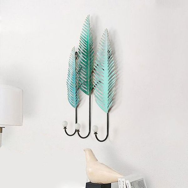 

wall mount housekeeper creative wrought iron green leaves shape key storage shelf clothes hat scarf umbrella handbag hanger