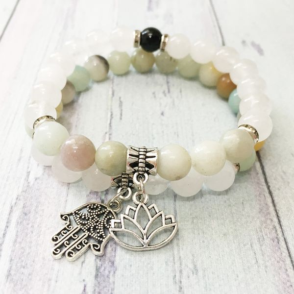 

mg0499 2019 горячие продажи amazonite браслет набор 8 мм снежный кварц энергетическая защита браслет сила поддержка браслет оптом, Black