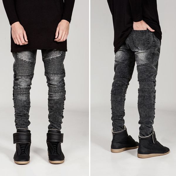 

fashion-new wrinkled jeans 1pcs stretch trousers men's jeans, Blue