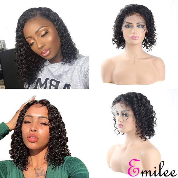 

emilee deep wave bob wig 10 inch transparent lace front bob wig myanmar human remy hair wig for black women, Black;brown