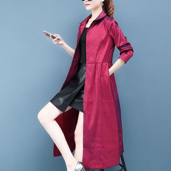 

plus size women trench coat 2020 spring autumn korean slim coat pure color trench frivolous female retro casual an910, Tan;black