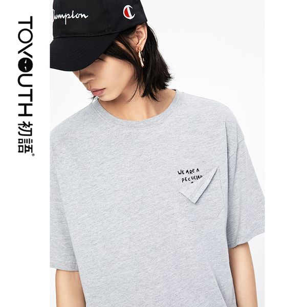 

toyouth 2019 friends women letter pocket embroidery o neck casual solid casual female t shirt, White